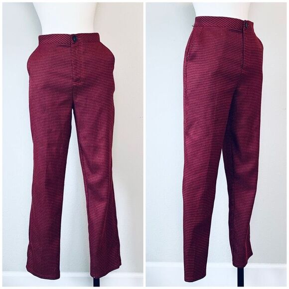 Forever 21 Black Red Houndstooth Straight Pants High Rise Small - Picture 1 of 9